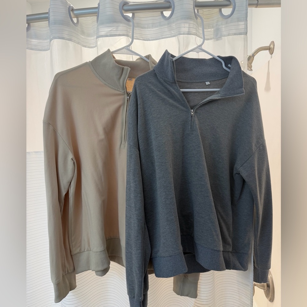 Casual Half-Zip Sweatshirt Duo - Beige & Charcoal